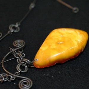 Vintage amber pendant on chain